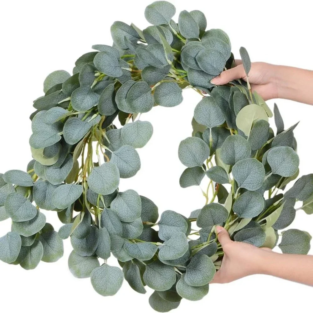 2PCS Artificial Eucalyptus Garland Faux Silk Eucalyptus Leaves Vines